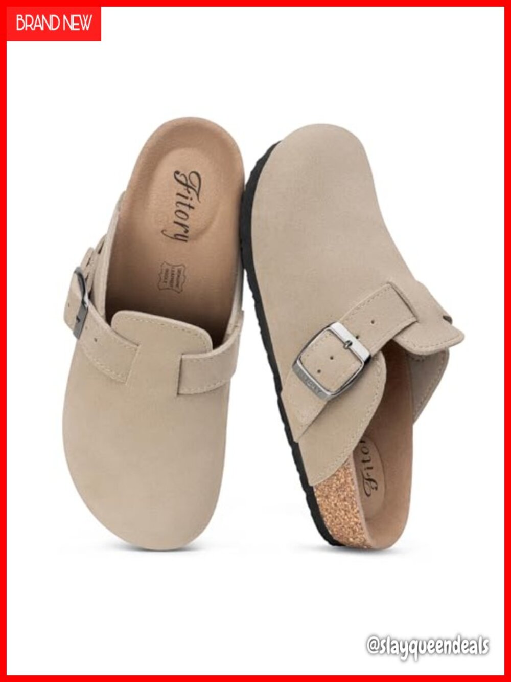 Women's Genuine Suede Clogs Arch Support Adjustable Buckle Cork Footbed Slip-On